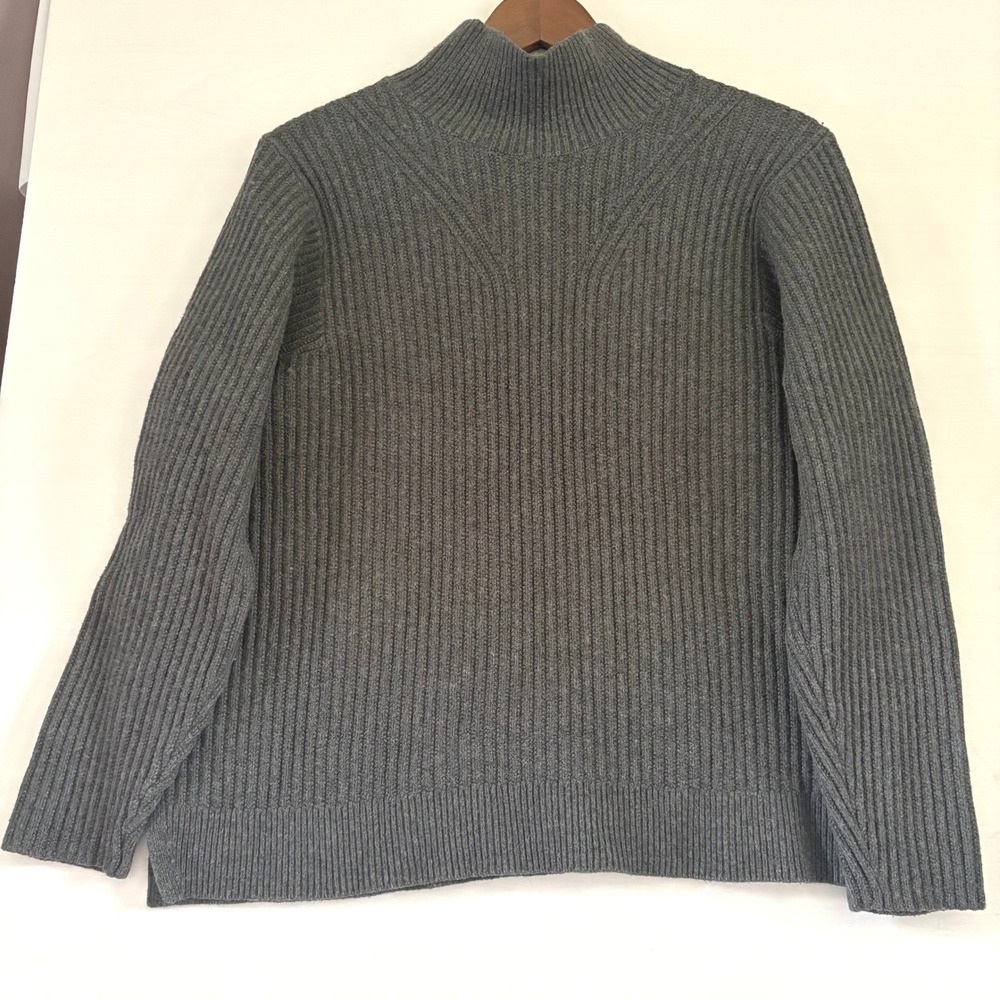 Banana Republic Mock Neck Ribbed Knit Sweater Charcoal Gray Petite Large L